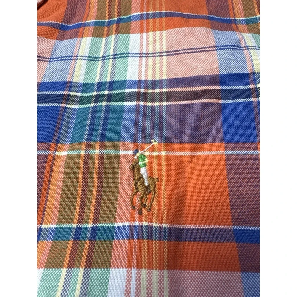 Polo Ralph Lauren Men's XXL 2XL Button Down Shirt Long Sleeve Plaid Orange Blue